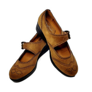 Angel Step Shoes Women Brown Suede Buckle Strap Mary Jane Wedge Heel Footwear 9M